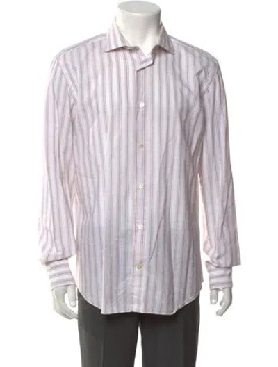 Pre-owned Eleventy Striped Long Sleeve Dress Shirt In Burgundy