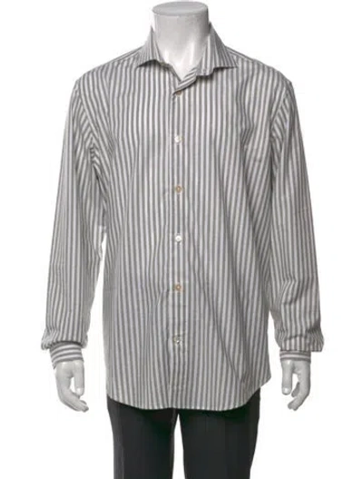 Pre-owned Eleventy Striped Long Sleeve Dress Shirt In Green