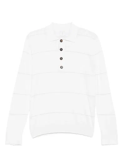 Eleventy Gestreiftes Poloshirt In White