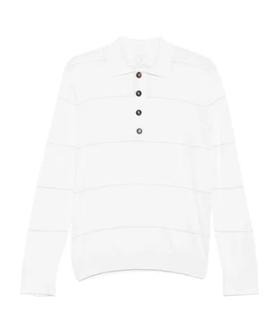 Eleventy Striped Long-sleeved Polo Shirt In White
