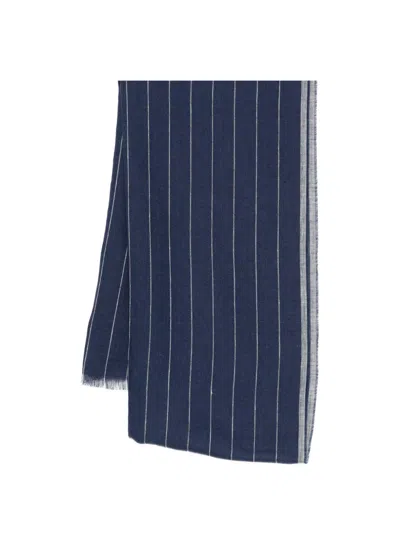 Eleventy Striped-pattern Fringed Scarf In Blue