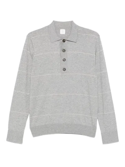 Eleventy Striped Polo Shirt In Gray