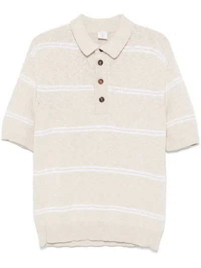 Eleventy Striped Polo Shirt In Neutrals