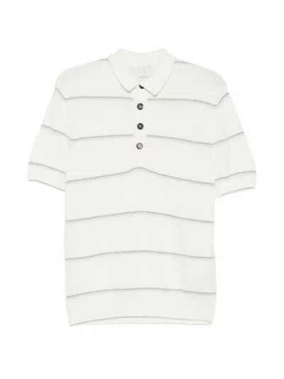 Eleventy Striped Knit Polo Shirt In White