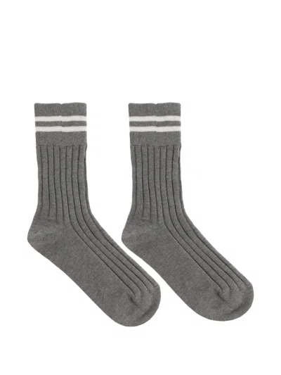Eleventy Striped Ribbed Socks In Gray