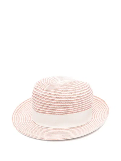Eleventy Striped Ribbon Hat In Pink