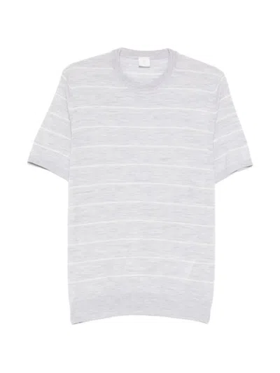 Eleventy Striped Round-neck T-shirt In Metallic