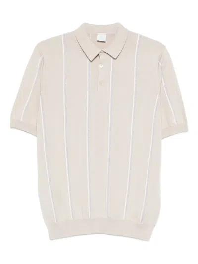 Eleventy Striped Short-sleeve Polo Shirt In Metallic