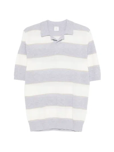 Eleventy Striped Short-sleeve Polo Shirt In Gray