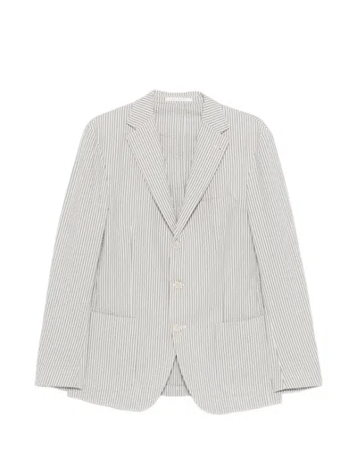 Eleventy Striped Single-breasted Jacket In White