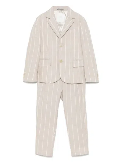 Eleventy Kids' Striped Suit In Beige