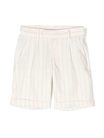 Eleventy Kids' Striped Tailored Shorts In Avorio/beige