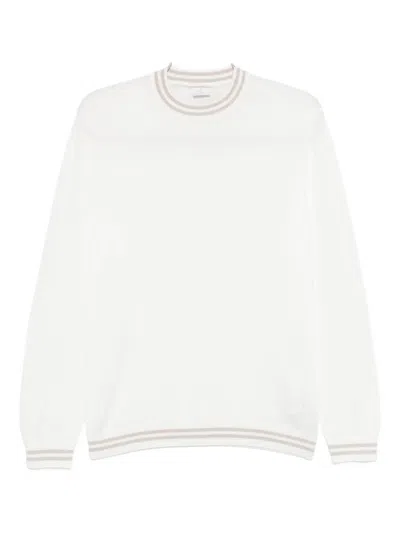 Eleventy Striped-trim Cotton Jumper In White