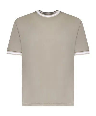 Eleventy Striped Trim Crew Neck T-shirt In Brown