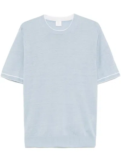 Eleventy Baby Blue T-shirt With Striped Trim