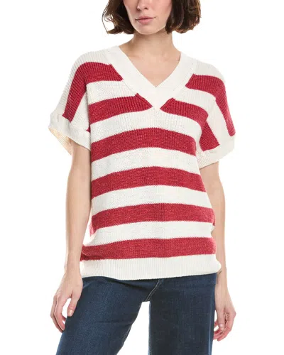 Eleventy Striped V-neck Linen-blend Sweater In Multi