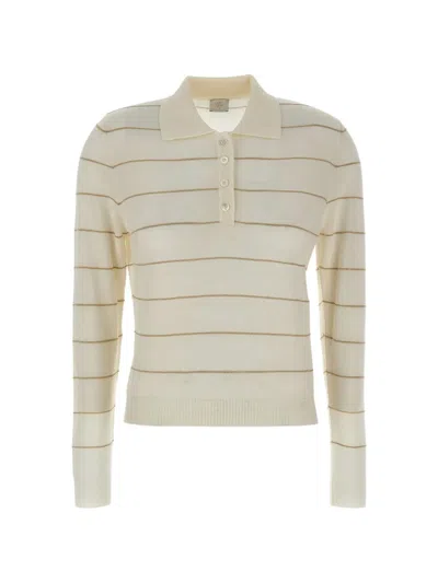 Eleventy Striped Wool Polo Shirt In Neutral