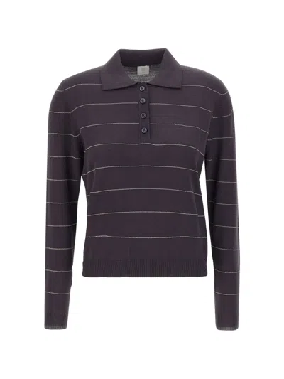 Eleventy Striped Wool Polo Shirt In Gray