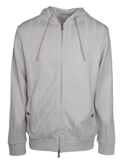 Eleventy Striped Zip-up Hoodie In Gray