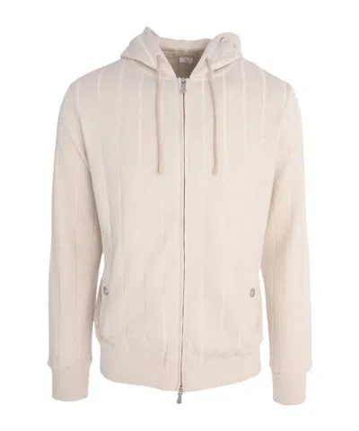 Eleventy Striped Zip-up Hoodie In White