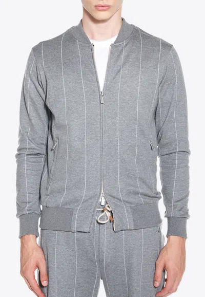 Eleventy Striped Zip-up Sweatshirt In Gray