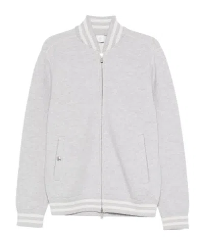 Eleventy Stripe-trim Wool Bomber Jacket In Silver