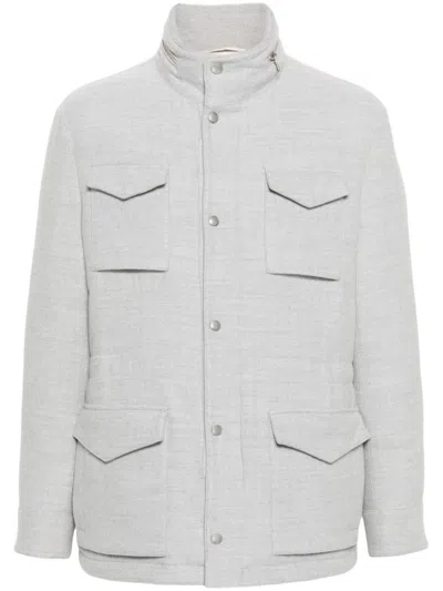 Eleventy Structured Grey Wool Field Jacket In White