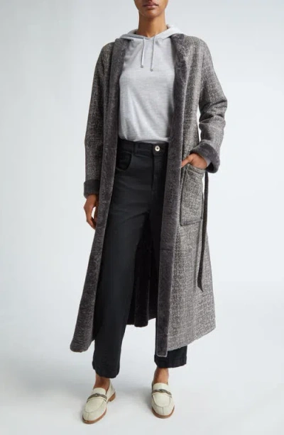 Eleventy Suede & Genuine Shearling Wrap Coat In Carbon