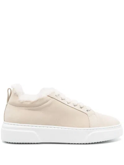 Eleventy Suede & Shearling Sneaker In Beige