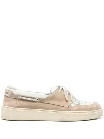 Eleventy Suede Boat Shoes In Neutrals