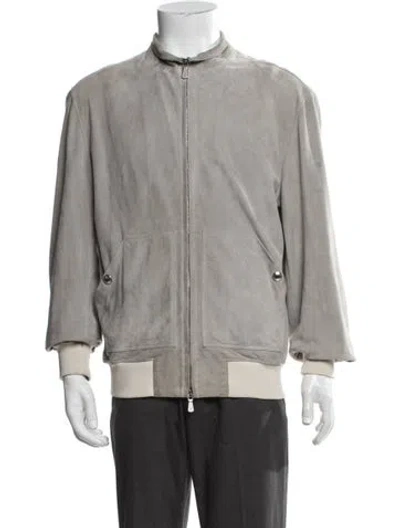Pre-owned Eleventy Suede Bomber Jacket In Grey