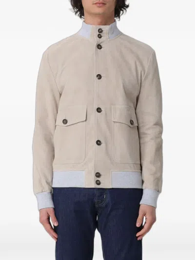 Eleventy Suede Bomber Jacket In Neutral