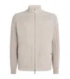 Eleventy Suede Bomber Jacket In Sand