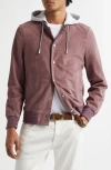 Eleventy Suede Bomber Jacket With Knit Removable Hood In 47-13 Berry Lt Grey Melange