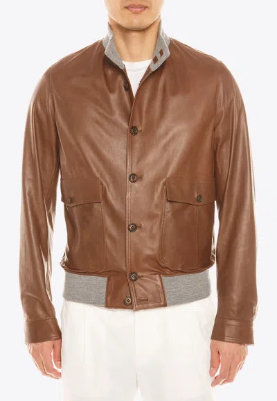 Eleventy Suede Bomber Jackets In Brown