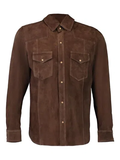 Eleventy Suede Button-placket Shirt In Brown