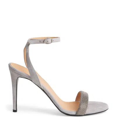 Eleventy Suede Crystal-embellished Sandals 90 In Gray