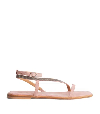 Eleventy Suede Crystal-embellished Sandals In Brown