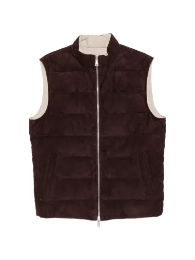 Eleventy Suede Gilet In Brown