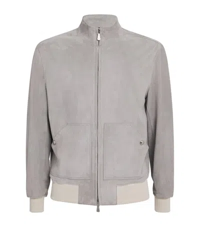 Eleventy Suede Giubbino Capuccio Jacket In Blue