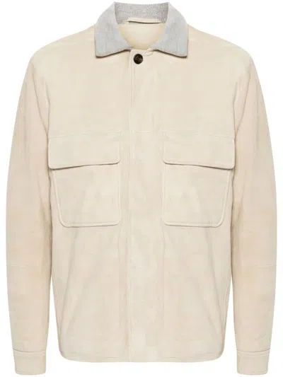 Eleventy Suede Jacket In Neutrals