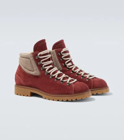 Eleventy Suede Lace-up Boots In Burgundy