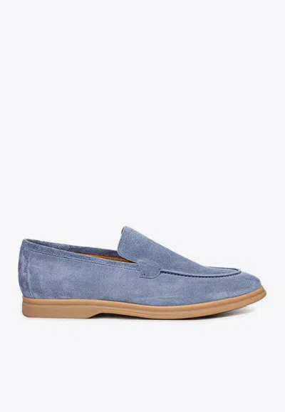 Eleventy Suede Loafers With Engraved-logo In Blue