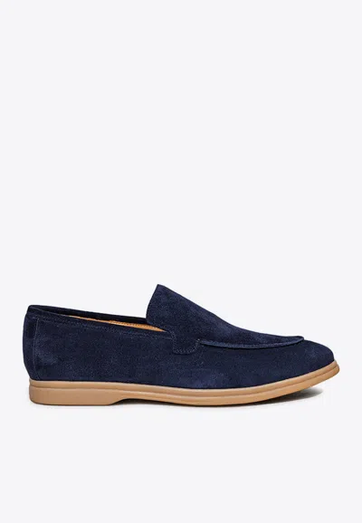 Eleventy Suede Loafers With Engraved-logo In Blue