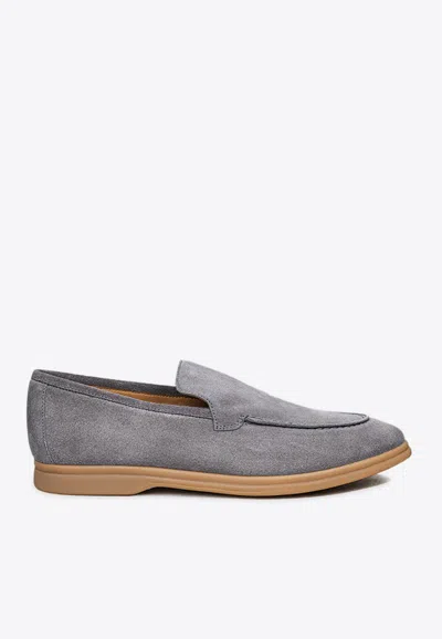 Eleventy Suede Loafers With Engraved-logo In Gray