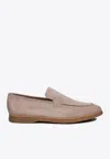 Eleventy Suede Loafers With Engraved-logo In Neutral