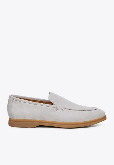 Eleventy Suede Loafers With Engraved-logo In Gray