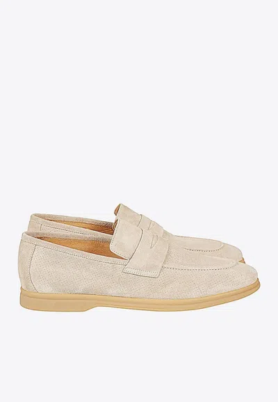 Eleventy Suede Loafers With Penny-strap In Brown