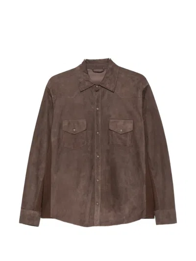 Eleventy Suede Panelled Jacket In Brown