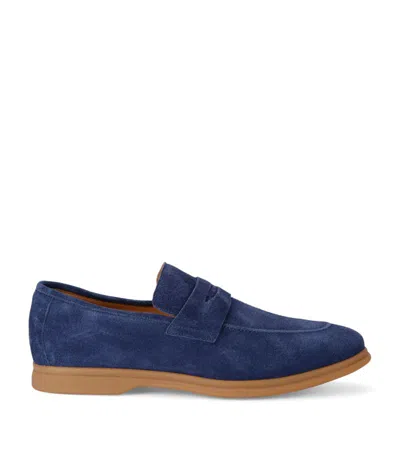 Eleventy Suede Penny Loafers In Navy